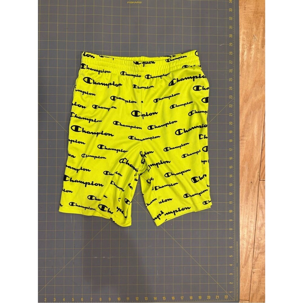 Women’s Champion Neon Yellow All-Over Logo Athletic Shorts
